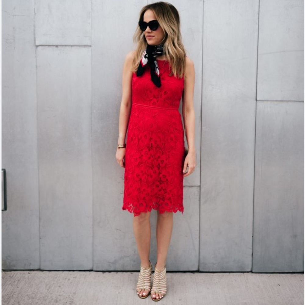 Ann Taylor‎ Lacey Red Midi Dress